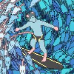  2d_animation animated anthro blue_body blue_fur blue_hair clothing digital_media_(artwork) digitigrade feral fur group hair humor loop low_res male mammal maskopatol murid murine pixel_(artwork) pixel_animation rat rodent silly solo_focus surfboard surfing swimwear wavy_tail 