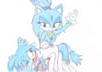  acidicstudios anthro blue_body blue_fur butt clothing domestic_cat duo fan_character felid feline felis female female/female frost_(acidicstudios) fur mammal one_eye_closed over_the_knee red_butt sonic_the_hedgehog_(series) spanking storm_the_cat 