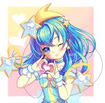  1girl aqua_choker aqua_hair blush breasts choker cure_milky earrings hagoromo_lala hair_ornament heart heart_hands jewelry magical_girl medium_breasts medium_hair precure see-through_sleeves star-shaped_pupils star_(symbol) star_earrings star_hair_ornament star_in_eye star_twinkle_precure symbol-shaped_pupils symbol_in_eye yupo_(yupo4069) 