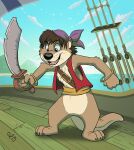  anthro cloud cutlass day lutrine male mammal melee_weapon mustelid pandapaco pirate sea sky solo sword water weapon 