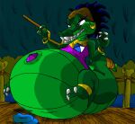  2006 after_vore alligator alligatorid anthro belly big_belly claws clothing crocodilian female gem green_body hair hat headgear headwear inside mz._ruby overweight overweight_anthro overweight_female reptile scalie sharp_teeth sitting sly_cooper_(series) solo sony_corporation sony_interactive_entertainment sucker_punch_productions teeth video_games virus-20 vore 