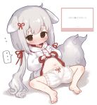  ... 1girl animal_ears barefoot bloomers blush brown_eyes closed_mouth commentary_request dog_ears dog_girl dog_tail flying_sweatdrops grey_hair highres hood hood_down hoodie hoodie_lift konununui lifted_by_self long_hair long_sleeves looking_at_viewer low_twintails navel nose_blush original puffy_long_sleeves puffy_sleeves short_eyebrows soles solo spoken_ellipsis spread_legs sweat tail thick_eyebrows translation_request twintails underwear very_long_hair white_background white_bloomers white_hoodie 