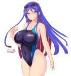  1girl blue_hair blue_swimsuit breasts competition_swimsuit dated eyewear_on_head highleg highleg_swimsuit highres impossible_clothes impossible_swimsuit kantai_collection large_breasts long_hair looking_at_viewer montemasa multicolored_hair one-hour_drawing_challenge one-piece_swimsuit red_hair simple_background solo south_dakota_(kancolle) sunglasses swimsuit twitter_username white_background white_hair 