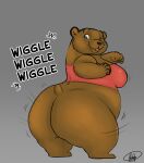  anthro big_butt blue_eyes bottomless_female brown_bear butt female grey_background hehky hi_res huge_butt looking_at_viewer looking_back mammal one_eye_closed overweight overweight_anthro overweight_female shaking_butt simple_background solo ursid ursine wide_hips wink 