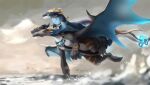 anthro blue dragon flying hi_res katsuka raining sea spray teryx teryx_commodore water 