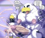  abs anthro avian ayden_(brogulls) bailey_(brogulls) balls beak big_muscles big_nipples big_penis bird blush bodily_fluids cellphone cum cum_on_face cumshot dialogue duo ejaculation excessive_cum genital_fluids genitals grey_body gull huge_penis humanoid_genitalia humanoid_penis lari larid male male/male masturbation modca multicolored_body muscular muscular_male navel nipples nude penetration penile penile_penetration penis phone pubes size_difference speech_bubble tattoo tongue tongue_out white_body yellow_beak 