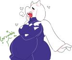  &lt;3 2016 after_vore anthro anthro_pred belly blue_clothing boss_monster bovid breasts bubble caprine clothing female female_pred fur goat mammal motion_lines onomatopoeia rumbling_stomach simple_background soft_vore solo sound_effects text tongue tongue_out toriel undertale unknown_artist video_games vore white_background white_body white_fur 