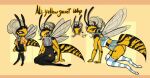  &lt;3 antennae_(anatomy) anthro arthropod biped butt character_name clothed clothing english_text female fully_clothed hair hymenopteran insect jacket long_socks looking_at_viewer mandibles model_sheet multiple_poses pose sitting solo species_name standing stinger temptingglow text topwear two_piece wasp wings 