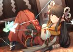  bondage brown_hair faicha gloves japanese_clothes long_hair monster_hunter pointed_ears tagme_(character) yellow_eyes 