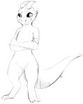  anthro black_eyes crossed_arms digitigrade featureless_crotch hi_res honeyfox horn kobold looking_at_viewer male nude reptile scalie side_b sketch solo standing 