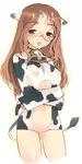  animal_ears blush breasts cow_ears cow_girl cowgirl glasses long_hair midriff milk pussy tail uncensored ushimimi 