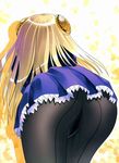  ass back back-seamed_legwear bent_over capcom_fighting_jam crotch_seam from_behind hairpods ingrid long_hair no_panties pantyhose pussy_juice pussy_juice_stain red_eyes seamed_legwear skirt solo upskirt wet wet_clothes wet_pantyhose white_hair yameta_takashi 