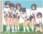  desperation flat_chest glasses group omorashi peeing short_hair source_request twintails uniform watersports wetting 