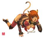  animal_ears breasts cat_ears final_fantasy final_fantasy_xi large_breasts mithra naughty_face open_clothes open_shirt red_hair shirt short_hair solo sonobe_kazuaki wardrobe_malfunction 