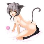  animal_ears brown_eyes cat_ears kneehighs nude original shima-shuu socks solo tail 