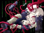  anal ass black_hair blue_eyes breasts cum ghost_in_the_shell gloves gun kusanagi_motoko naked nipples nude pussy short_hair tentacle thighhighs torn_clothes weapon wire wires 