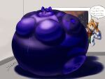  anthro belly big_belly big_breasts blue_body blue_fur blue_hair blueberry_inflation bodysuit breasts canid canine chubby_cheeks clothed clothing dialogue duo english_text expansion female fingerless_gloves fox fox_mccloud fur gloves hair hand_on_head handwear hyper_inflation inflation jacket jewelry krystal male mammal maxtheberzerker nintendo open_mouth orange_body orange_fur round_body scarf skinsuit solo_focus space spacecraft speech_bubble spherical_inflation star star_fox text tight_clothing tongue tongue_out topwear torn_clothing vehicle video_games window 