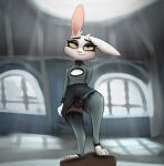  2020 anthro bulge cheek_tuft clothed clothing detailed_background facial_tuft full-length_portrait fur hi_res inside jaskenator7000 lagomorph leporid light lighting male mammal one_ear_up portrait rabbit shaded smile solo standing texi_(yitexity) tuft white_body white_fur window 