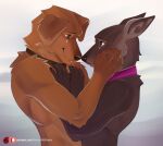  2021 ambiguous_gender anthro canid canine canis collar digital_media_(artwork) domestic_dog duo male mammal nerton nude smile text url 