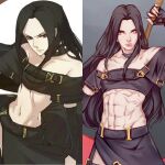  abs artist_progress bare_shoulders black_hair choker crop_top guilty_gear guilty_gear_xx long_hair looking_at_viewer male_focus midriff red_eyes redrawn testament_(guilty_gear) uncle_rabbit_ii 