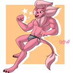  1:1 4_fingers 4_toes anthro cartoon_network charlieleobo clothing feet felid fingers fur hair hi_res jockstrap lion lion_(steven_universe) male mammal muscular muscular_anthro muscular_male pantherine pink_body pink_fur simple_background solo steven_universe toes underwear 