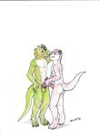  absurd_res athletic duo flustered genitals hi_res iguanid knot lizard lutrine male male/male mammal mustelid nipples penis reptile scalie traditional_media_(artwork) werew0lfyiff will_ott 