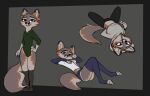  2021 anthro canid canine cheek_tuft clothed clothing dipstick_ears facial_tuft fox fully_clothed fur grey_background grey_body grey_fur hi_res inner_ear_fluff jaskenator7000 legwear looking_at_viewer lying mammal midriff multicolored_ears multiple_poses on_back pose simple_background smile solo thigh_highs tuft 