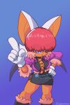  anthro breasts cleavage clothed clothing cosplay female gesture hair_over_eyes hi_res king_of_fighters loopersum pointing rouge_the_bat shermie snk solo sonic_the_hedgehog_(series) wings 