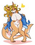  &lt;3 anthro big_breasts blonde_hair breasts clothing female fish hair hi_res huge_breasts marine nipples pixylbyte robe shark solo undressing 