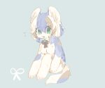  2021 anthro blue_background blue_body blue_fur blush breasts ear_tuft featureless_breasts feet fur green_eyes hair hi_res kemonngo kemono looking_at_viewer mammal open_mouth open_smile simple_background sitting small_breasts smile solo toes tuft white_body white_fur 