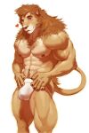  abs anthro blush clothed clothing felid fur hi_res lion male mammal muscular muscular_male nipples pantherine pecs pockyrumz simple_background solo unknown_artist 