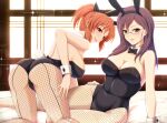  abe_nana all_fours animal_ears ass back-seamed_legwear bed black_eyes black_leotard black_neckwear bow bowtie breasts brown_eyes brown_hair bunny_ears bunny_tail cleavage commentary_request detached_collar fake_animal_ears fishnet_legwear fishnets glasses idolmaster idolmaster_cinderella_girls inou_hiroaki large_breasts leotard long_hair pantyhose playboy_bunny ponytail purple_hair seamed_legwear sitting strapless strapless_leotard tail window wrist_cuffs yagami_makino yokozuwari 