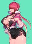  1girl breasts cleavage cleavage_cutout clothing_cutout cropped_jacket earrings hair_over_eyes highres jewelry large_breasts leotard lipstick long_hair makeup miniskirt oro_(sumakaita) ponytail red_hair shermie_(kof) skirt solo the_king_of_fighters twintails 