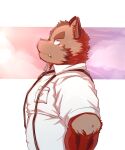  2021 anthro bawp brown_body brown_fur clothing fur hermann_(knights_college) hi_res kemono knights_college male mammal overweight overweight_male shirt solo suid suina sus_(pig) topwear video_games visual_novel wild_boar 