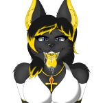 1:1 ankh anthro bodily_fluids canid canine canis clothing drooling egyptian female hair hi_res jackal mammal mouth_shot multicolored_ears multicolored_hair open_mouth saliva saliva_on_tongue solo unusual_coloring wau wolfeddown 
