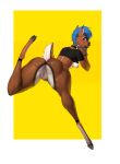  2021 5_fingers absurd_res anthro anus areola blue_hair bottomless breasts cervid clothed clothing digital_media_(artwork) eyebrows eyelashes female fingers genitals gewitter hair hi_res hooves mammal nipples pussy smile solo 