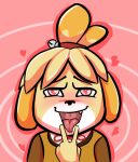  &lt;3 &lt;3_eyes 5_fingers ahegao animal_crossing anthro blush breasts canid canine canis clothed clothing cunnilingus_gesture domestic_dog female fingers fur gesture hair isabelle_(animal_crossing) looking_at_viewer looking_pleasured mammal nintendo open_mouth pink_background pink_eyes pinup pose shih_tzu simple_background smile solo suggestive suggestive_gesture teeth tigerfestivals tongue tongue_out tonythetiger16 toy_dog uvula video_games yellow_body yellow_fur 