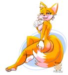  anthro big_butt blue_eyes breasts butt convenient_censorship crossgender feet female fur half-closed_eyes looking_at_viewer looking_back mammal miles_prower narrowed_eyes nude open_mouth orange_body orange_fur rear_view sega simple_background sitting sketch smile solo sonic_the_hedgehog_(series) teeth tigerfestivals tongue tonythetiger16 video_games white_background 