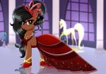  absurd_res black_hair brown_body brown_eyes clothed clothing dress equid equine female feral hair hasbro hi_res horse mammal my_little_pony pony rainbownspeedash solo 