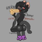  anthro black_body brightness candy chocolate cockwaffle dessert domestic_cat eating felid feline felis food male mammal pawpads paws pinup pose solo trapisarts 