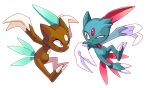 absurdres alternate_color arnaud_tegny brown_eyes claws closed_mouth commentary eye_contact eyelashes gen_2_pokemon half-closed_eye highres looking_at_another no_humans pokemon pokemon_(creature) red_eyes shiny_pokemon simple_background smile sneasel white_background 