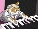  2020 accessory blonde_hair bottomwear brown_body brown_fur ceipr close-up clothed clothing cosplay crossover danganronpa danganronpa_v3 domestic_cat felid feline felis female feral fur hair hair_accessory hairclip hi_res kaede_akamatsu keyboard_cat keyboard_instrument long_hair mammal meme multicolored_body multicolored_fur musical_instrument musical_note narrowed_eyes necktie piano piano_keys pink_background pink_eyes pink_nose pupils shirt simple_background sitting skirt slit_pupils solo squint topwear two_tone_body two_tone_fur white_body white_fur 