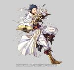  1boy alternate_costume arm_up armor armored_boots belt black_hair book boots capelet closed_mouth cravat electricity fire_emblem fire_emblem:_thracia_776 fire_emblem_heroes gloves holding holding_book long_sleeves magic male_focus open_book reinhardt_(fire_emblem) source_request takaya_tomohide torn_clothes 