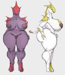  2019 anthro areola audunor big_breasts big_butt biped breasts butt digital_media_(artwork) female grey_background nipples nude purple_body simple_background thick_thighs white_body wide_hips 