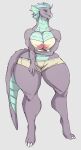  2019 anthro audunor big_breasts biped bottomwear breasts cleavage clothed clothing digital_media_(artwork) dragon female grey_background shorts simple_background solo wide_hips 