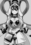  1girl bead_necklace beads bikini clenched_hands fate/grand_order fate_(series) gourd greyscale hat japanese_clothes jewelry long_hair low-tied_long_hair monochrome necklace prayer_beads smile solo swimsuit upper_body very_long_hair xuangzang_sanzang_(fate) yukinojou_yakan 
