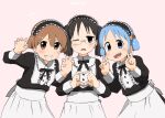  3girls aioi_yuuko black_hair blue_hair brown_eyes brown_hair glasses maid minakami_mai multiple_girls naganohara_mio nichijou turbo_engine_(rakugaki_tabo) twintails 