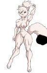  2019 5_fingers abs anthro areola audunor big_breasts biped breasts canid canine digital_media_(artwork) female fingers fur genitals mammal muscular muscular_anthro muscular_female nipples nude pussy simple_background solo white_background white_body white_fur wide_hips 