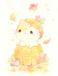  :&lt; :3 animal animal_focus artist_name autumn bisquii blush cat chibi closed_mouth leaf miew mouse no_humans original painting_(medium) pumpkin pumpkin_hat squash traditional_media watercolor_(medium) 