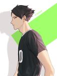  1boy 5600cm bangs black_hair brown_eyes haikyuu!! highres looking_at_viewer male_focus profile shadow short_hair simple_background sportswear standing suna_rintarou twitter_username upper_body volleyball_uniform 